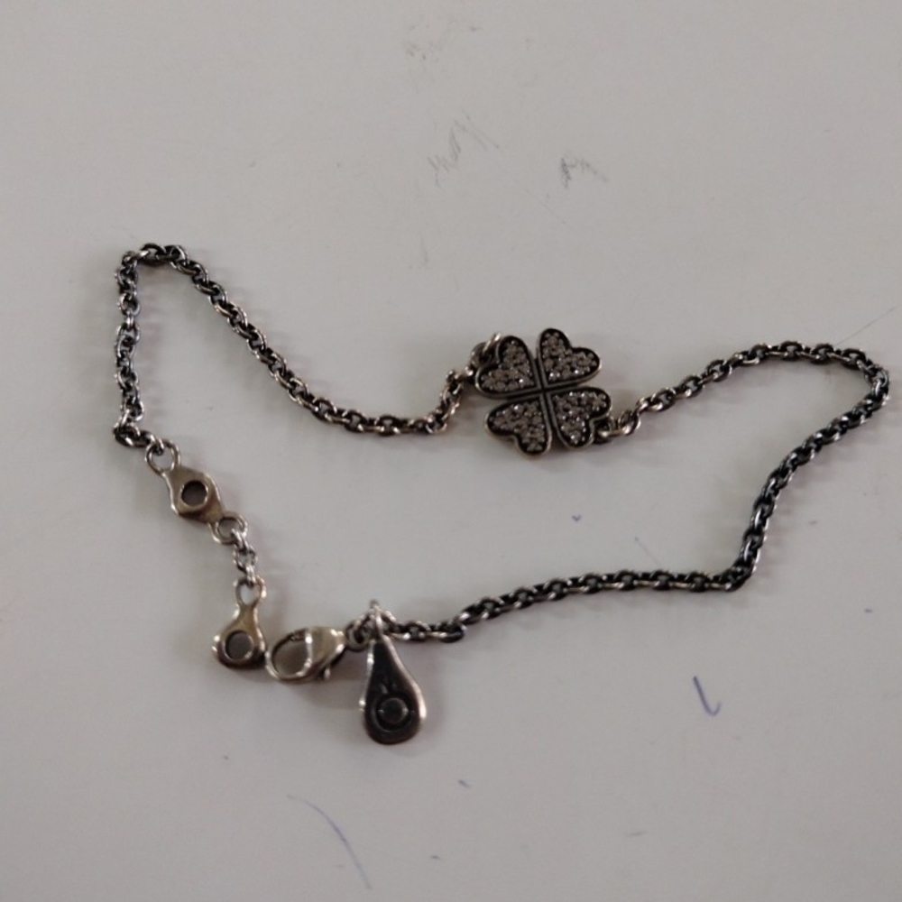 Pandora Sterling Silver 4 Leaf Clover Pave Diamonds Charm Bracelet